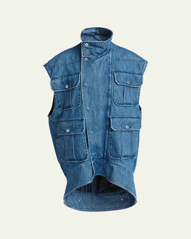 Oversized Sleeveless High-Neck Denim Jacket